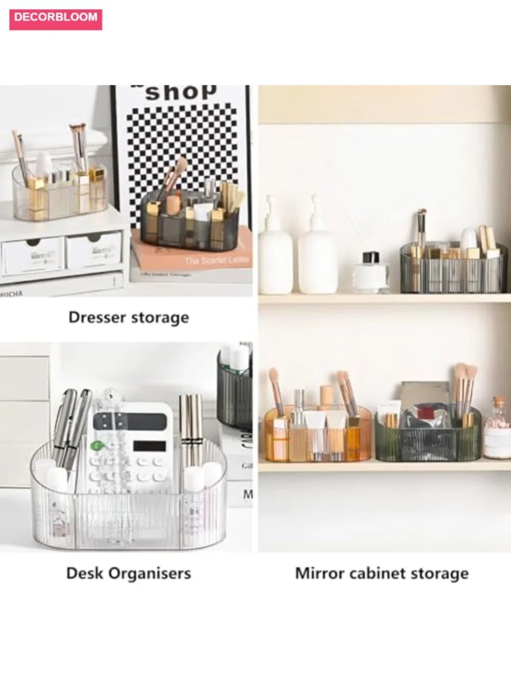 Large Capacity 5 Slot Makeup Brush Holder Acrylic Cosmetic Organizer Vanity